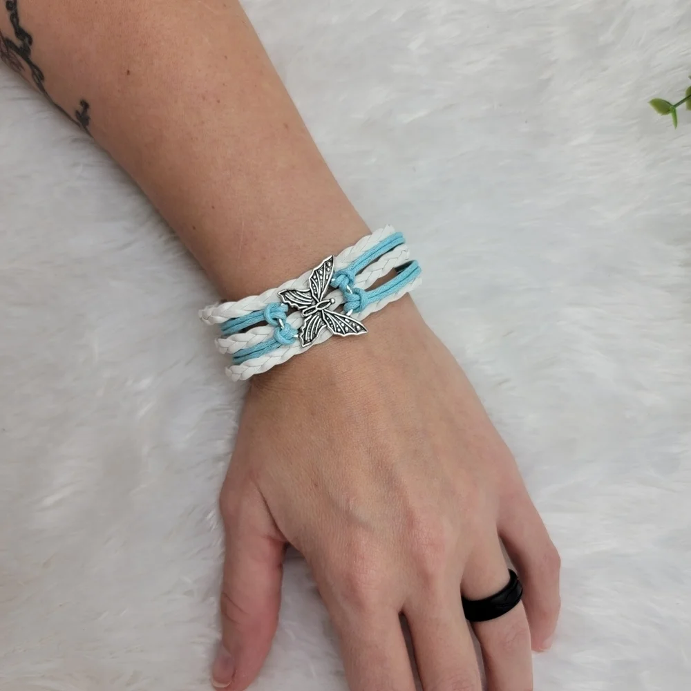 3/$20 Womens Jewelry Stack Bracelet Anitique Silver Butterfly Charm Adjustable
